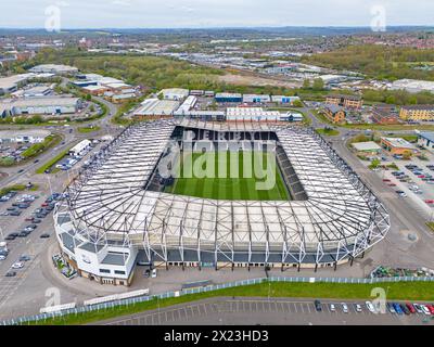 Derby County Football Club, Pride Park Stadium. Luftbild. April 2024 Stockfoto
