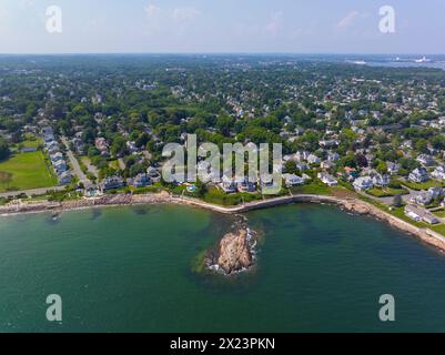 Preston Beach aus der Vogelperspektive im Sommer zwischen der Stadt Marblehead und Swampscott in Massachusetts MA, USA. Stockfoto