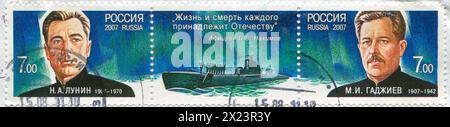 RUSSLAND - CIRCA 2007: Stempel gedruckt von Russland, zeigt U-Boot, um 2007 Stockfoto