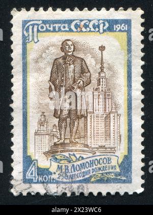 RUSSLAND - CA. 1961: Briefmarke gedruckt von Russland, zeigt Lomonossow-Statue, ca. 1961 Stockfoto