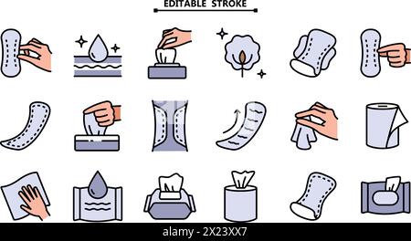 Set mit Farbsymbolen für die feminine Hygiene-Pads. Hygiene-Serviette Produktsymbol isoliert auf weißem Hintergrund. Moderne einfache Vektor-Symbol für Website oder Mo Stock Vektor