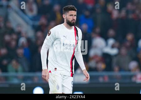 Rom, Italien. April 2024. Olivier Giroud, während des Viertelfinales der UEFA Europa League 2023/24 im zweiten Legspiel zwischen AS Roma und AC Milan am 18. April 2024 im Stadio Olimpico in Rom, Italien. Quelle: Giuseppe Maffia/Alamy Live News Stockfoto