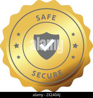 Safe Secure Schild, Safe Symbol in Golden Siegel, Safe Secure Siegel, Protect Technologie, Protection Symbol, Shield Security Symbol, Cyber Shield Stock Vektor