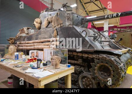 Bovington.Dorset.Vereinigtes Königreich.25. Februar 2024.der Sherman M4A2 Panzer aus dem Film (Fury) ist im Tank Museum in Dorset zu sehen Stockfoto