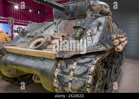 Bovington.Dorset.Vereinigtes Königreich.25. Februar 2024.der Sherman M4A2 Panzer aus dem Film (Fury) ist im Tank Museum in Dorset zu sehen Stockfoto
