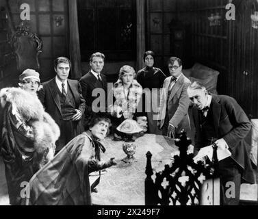 Martha Maddox, Laura La Plante, Gertrude Astor, Crieghton Hale, Forrest Stanley, am Set des Stummfilms „die Katze und der Kanarienvogel“, Universal Pictures, 1927 Stockfoto