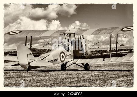 Eine der 1930er Jahre De Havilland Tiger Moth in Royal navy Flight Training-Farben Stockfoto