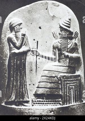 Stele von König Hammurabi. Foto aus der Mitte des 20. Jahrhunderts. Stockfoto