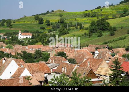 Biertan, Rumänien, Rumänien; Gesamtansicht des Dorfes von oben; vista General del pueblo desde arriba Stockfoto