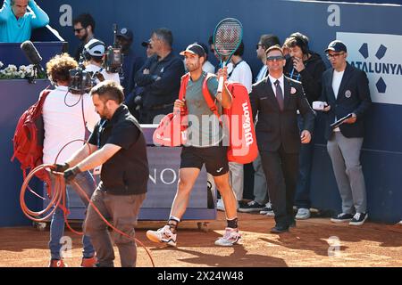 Facundo Diaz Acosta (ARG), April 19, 2024 - Tennis : Facundo Diaz Acosta im Viertelfinale gegen Stefanos Tsitsipas beim Barcelona Open Banc Sabadell Tennis Turnier im Real Club de Tenis de Barcelona in Barcelona, Spanien. Quelle: Mutsu Kawamori/AFLO/Alamy Live News Stockfoto