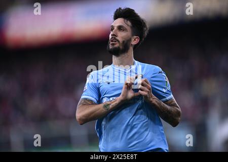 Luis Alberto Romero Alconchel (Latium) feiert, nachdem er am 19. April 2024 im Luigi Ferraris Stadion in Genova, Italien, das erste Tor seines Teams beim Spiel der italienischen Serie A zwischen Genua 0-1 Lazio erzielte. Quelle: Maurizio Borsari/AFLO/Alamy Live News Stockfoto