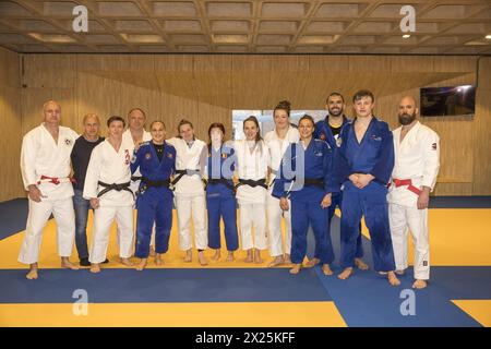 Antwerpen, Belgien. April 2024. Die EK-Teamauswahl wurde während eines Pressegesprächs während eines Trainingslagers von Judo Belgien vor der Judo-Europameisterschaft in Zagreb (25.-28.04.) im Stedelijk Lyceum Topsport, in Wilrijk, Antwerpen, am Samstag, den 20. April 2024 gezeigt. BELGA FOTO DAVID PINTENS Credit: Belga News Agency/Alamy Live News Stockfoto