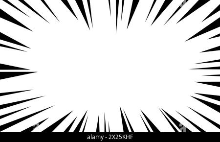 Überraschungs- oder Explosionseffekt für Manga-Zeichentrickhintergrund. Abbildung der Vorlage für die Geschwindigkeit der Elementaktion in Schwarz-weiß Stock Vektor