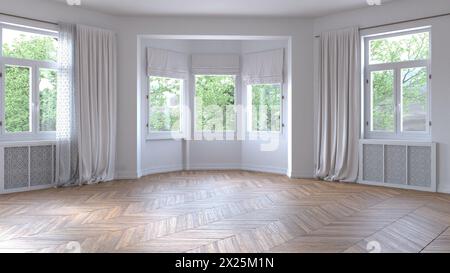 Leeres Zimmer mit Parkettboden. 3D-Renderdesign Stockfoto