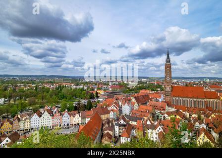 Martins Kirche und Altstadt, Blick vom Schloss Trausnitz, Landshut, Niederbayern, Bayern, Deutschland, Europa Stockfoto