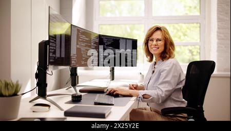 Programmierklassen. Web Developer Coder In Office Stockfoto