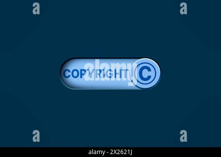 Blaue 3D-Taste zum Einschalten. Copyright-Konzept und Logo für geistiges Eigentum. Stockfoto
