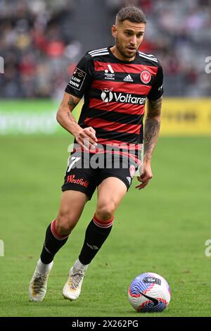 April 2024; CommBank Stadium, Sydney, NSW, Australien: A-League Football, Western Sydney Wanderers gegen Melbourne City; Dylan Pierias von Western Sydney Wanderers Stockfoto