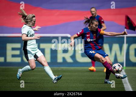 Barcelona, Spanien. April 2024. Während eines Halbfinalspiels der UEFA Champions League der Frauen zwischen dem FC Barcelona und Chelsea Women bei Estadi Olimpic Lluis Companys in Barcelona am 20. April 2024. Foto von Felipe Mondino Credit: Unabhängige Fotoagentur/Alamy Live News Stockfoto