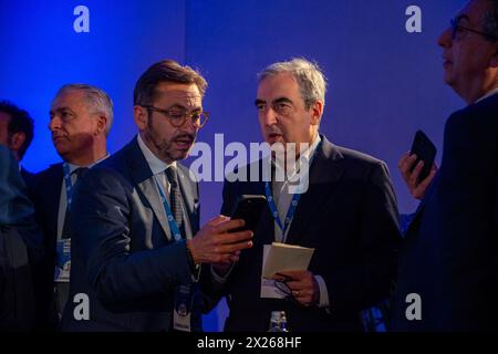 Roma, Italien. April 2024. Consiglio Nazionale Forza Italia al Hotel Parco dei Principi Roma. Nella foto Maurizio Gasparri - Roma, Italia - Sabato 20 April 2024 (Foto Valentina Stefanelli/LaPresse) Forza Italia National Council im Hotel Parco dei Principi Rome. Auf dem Foto, Sekretär Antonio Tajani während seiner Rede und der Ankündigung seiner Kandidatur bei den Europawahlen - Rom, Italien - Samstag, 20. April 2024 (Foto Valentina Stefanelli/LaPresse) Credit: LaPresse/Alamy Live News Stockfoto