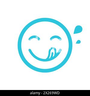 Köstlicher Geschmack Emoji Ausdruck, isoliert auf weißem Hintergrund, aus blauem Symbol Set. Stock Vektor