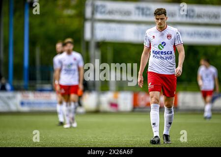 VEENENDAAL, 20-04-2024, Sportpark Panhuis, Fußball, niederländische Betnation Division, Saison 2023 / 2024, Spiel zwischen GVVV und Noordwijk. Noordwijk-Spieler Dylan Rietveld Stockfoto