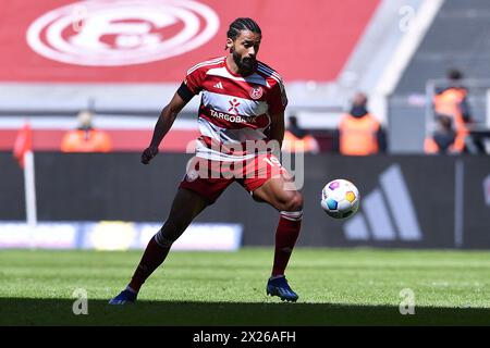 Fussball 2. Bundesliga 30. Spieltag Fortuna Düsseldorf - SpVgg Greuther Fürth am 20.04.2024 in der Merkur Spiel-Arena Düsseldorf Emmanuel Iyoha ( Düsseldorf ) DFL-Vorschriften verbieten jede Verwendung von Fotografien als Bildsequenzen und/oder Quasi-Video. Foto: Revierfoto Stockfoto