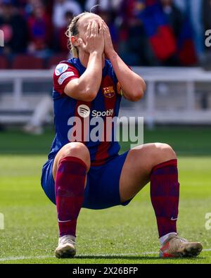 Barcelona, Spanien. April 2024. Barcelona, Spanien, 20. April 2024: Während des Fußballspiels der UEFA Women's Champions League zwischen dem FC Barcelona und Chelsea FC bei den Estadi Olimpic Lluis Companys in Barcelona, Spanien (Judit Cartiel/SPP) Credit: SPP Sport Press Photo. /Alamy Live News Stockfoto