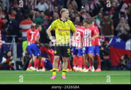 Madrid, Spanien. April 2024. firo : 10.04.2024, Fußball, UEFA CHAMPIONS LEAGUE, Saison 2023/2024, UCL, CL, Viertelfinale, erstes Leg, Atletico Madrid - BVB, Borussia Dortmund Enttäuschung Julian RYERSON, BVB/dpa/Alamy Live News Stockfoto