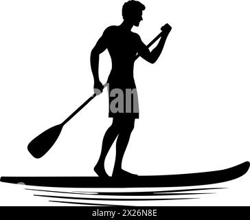 Man Paddle Boarder Silhouette. Vektorabbildung Stock Vektor