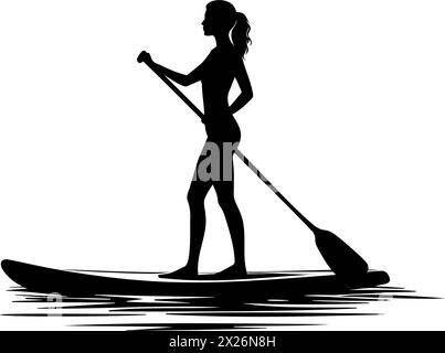 Damen-Paddle-Boarder-Silhouette. Vektorabbildung Stock Vektor