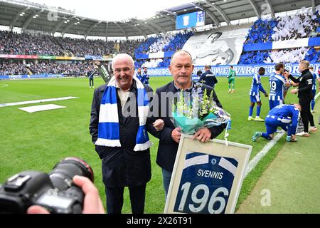 Der legendäre Fußballtrainer Sven-Goran „Svennis“ Eriksson wird vor dem Fußballspiel am Samstag zwischen IFK Göteborg und IFK Norrköping in Gaml gefeiert Stockfoto