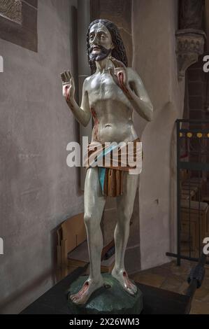 Lebensgroße, geschnitzte Figur Jesu, 350 Jahre alte Prozessionsfigur in der Michaeliskirche, Neunkirchen am Brand, Mittelfranken, Bayern, Deutschland Stockfoto