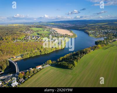 Der Malter Staudamm ist ein zwischen 1908 und 1913 im Freistaat Sachsen in der Nähe der Stadt Malter errichteter Staudamm, der den Mittellauf der Malter staut Stockfoto