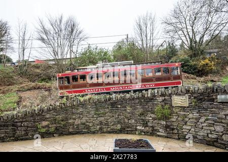 Snaefell Mountain Railway, eine überstädtische Straßenbahn, die Douglas, Laxey und Ramsay verbindet. Stockfoto