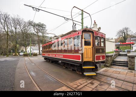 Straßenbahn W auf der Snaefell Mountain Railway in Laxey auf der Isle of man Stockfoto