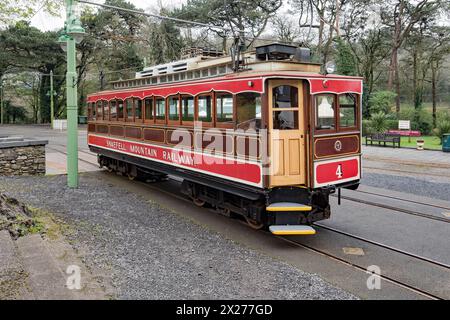 Straßenbahn W auf der Snaefell Mountain Railway in Laxey auf der Isle of man Stockfoto