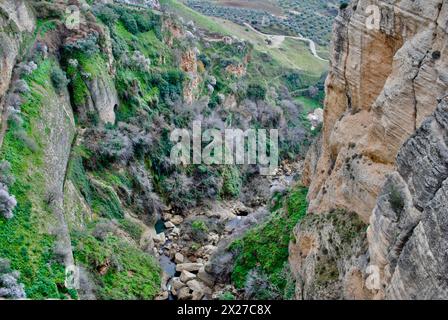 El Tajo Canyon in Ernest Hemingways Ronda in Andalusien in Südspanien Stockfoto