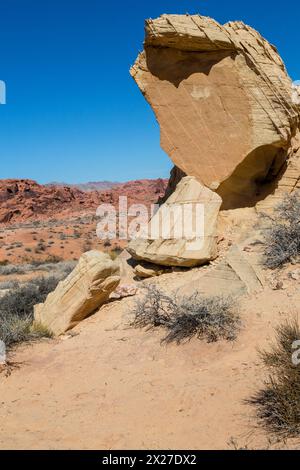 Valley of Fire, Nevada.  Geologische Kräfte; Stein zerbrechen.  Weißen Kuppeln Trail. Stockfoto