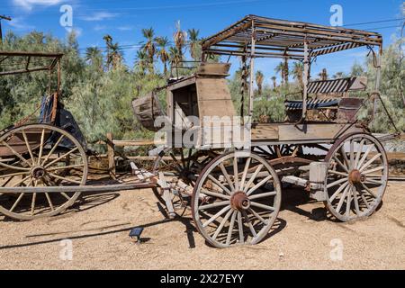 Death Valley, Kalifornien.  Alten Postkutsche im Furnace Creek Museum.  1874-88 verwendet. Stockfoto