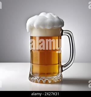 Becher mit kaltem Bier auf weißem Hintergrund Stockfoto