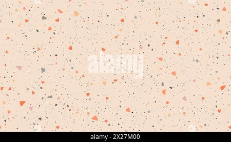 Nahtloses Pfirsich Fuzz Terrazzo-Muster auf pfirsichfarbenem Hintergrund. Nahtloses, modernes Mosaikmuster. Granit nahtlose Terrazzo Bodenbelag Grunge Vintage Hintergrund Stock Vektor