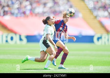 Barcelona, Esp. April 2024. FC BARCELONA GEGEN CHELSEA FC. Aapril 20, 2024 während des Spiels zwischen dem FC Barcelona und Chelsea FC, das dem Halbfinale der UEFA Champions League der Frauen im Olympiastadion Lluis Companys in Barcelona am 20. April 2024 entspricht. Quelle: Rosdemora/Alamy Live News Stockfoto