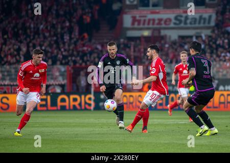 Berlin, Berlin, Deutschland. April 2024. Spiel zwischen FC Union Berlin und Bayern im Rahmen der Bundesliga 2023-2024 im Stadion an der Alten FÃ¶rsterei am 20. April 2024 in Berlin. (Foto von Sergio Mendes/PxImages) (Credit Image: © Sergio Mendes/PX Imagens via ZUMA Press Wire) NUR FÜR REDAKTIONELLE ZWECKE! Nicht für kommerzielle ZWECKE! Stockfoto