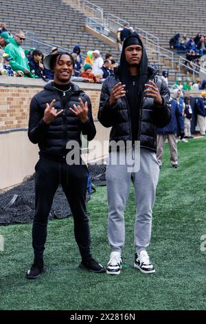 South Bend, Indiana, USA. April 2024. Während des jährlichen Blue-Gold-Frühlings-Fußballspiels Notre Dame im Notre Dame Stadium in South Bend, Indiana. John Mersits/CSM/Alamy Live News Stockfoto