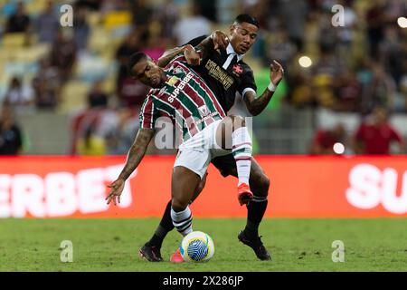 April 2024, Rio de Janeiro, Rio de Janeiro, Brasilien: RIO DE JANEIRO, BRASILIEN - 20. APRIL: DIEGO COSTA of Fluminense kämpft um den Ball während des Spiels zwischen Fluminense und Vasco da Gama im Rahmen der Brasileirao 2024 im Maracana Stadium am 20. April 2024 in Rio de Janeiro, Brasilien. (Kreditbild: © Ruano Carneiro/ZUMA Press Wire) NUR REDAKTIONELLE VERWENDUNG! Nicht für kommerzielle ZWECKE! Stockfoto