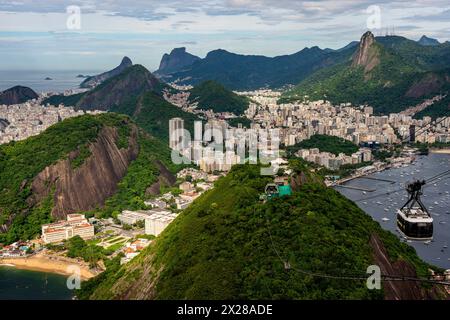 Eine Luftaufnahme der Stadt Rio de Janeiro vom Sugarloaf Mountain, Rio de Janeiro, Bundesstaat Rio de Janeiro, Brasilien. Stockfoto