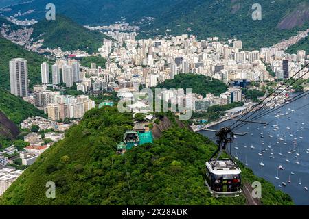 Eine Luftaufnahme der Stadt Rio de Janeiro vom Sugarloaf Mountain, Rio de Janeiro, Bundesstaat Rio de Janeiro, Brasilien. Stockfoto