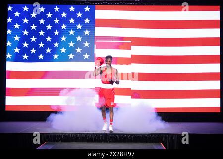 Pueblo, Colorado, USA. April 2024. Terry Washington aus den Vereinigten Staaten wird vor seinem Kampf eingeführt. Quelle: Casey B. Gibson/Alamy Live News Stockfoto