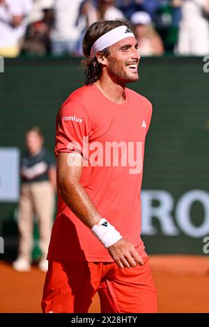 Paris, Frankreich. April 2024. Stefanos Tsitsipas beim Rolex Monte-Carlo Finale ATP Masters 1000 Tennis am 14. April 2024 im Monte Carlo Country Club in Roquebrune Cap Martin, Frankreich bei Monaco. Quelle: Victor Joly/Alamy Live News Stockfoto